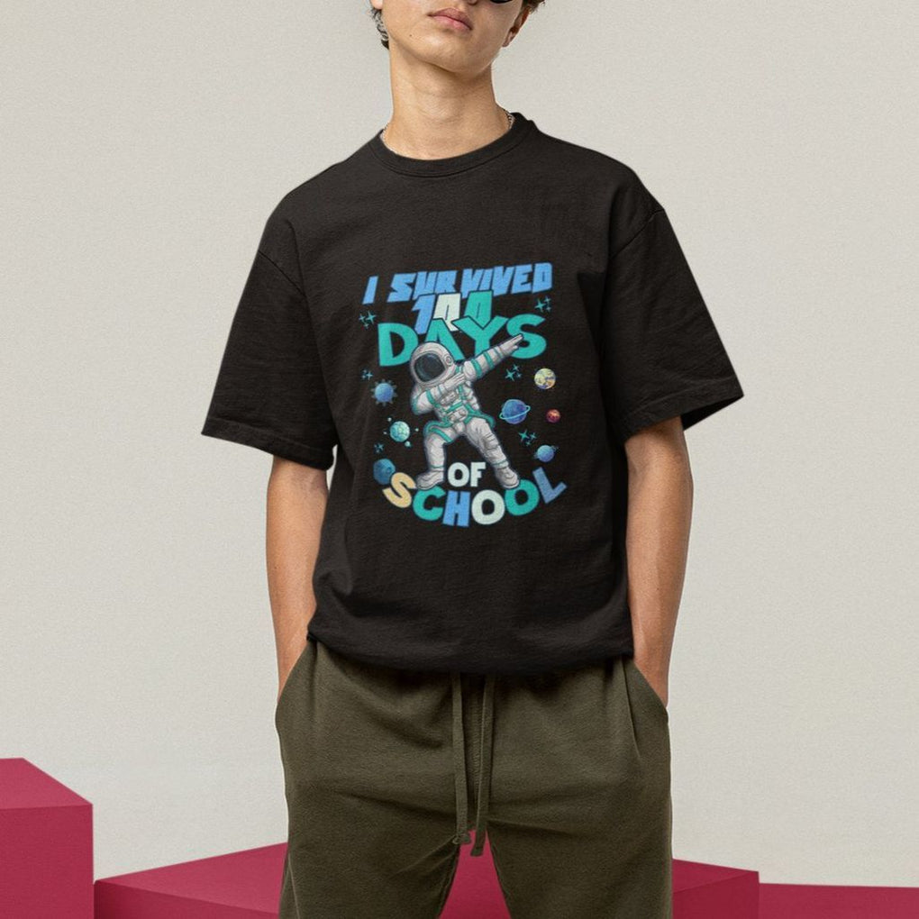 100 Days of School Astronaut T Shirt Outer Space Dabbing I Survived - FUNOLO