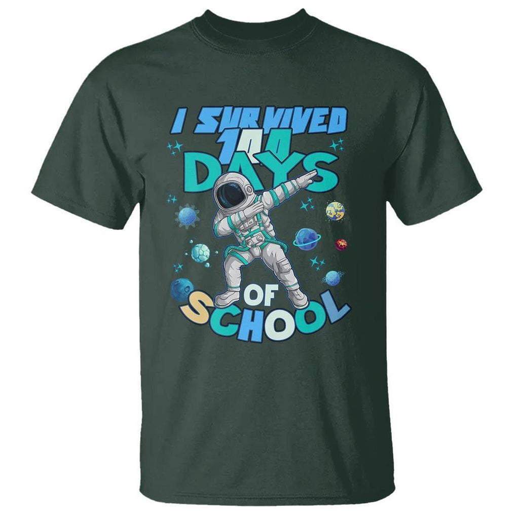 100 Days of School Astronaut T Shirt Outer Space Dabbing I Survived - FUNOLO