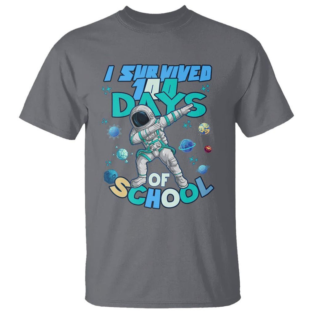 100 Days of School Astronaut T Shirt Outer Space Dabbing I Survived - FUNOLO