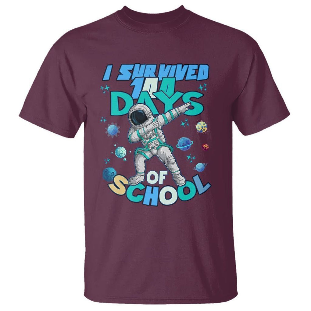 100 Days of School Astronaut T Shirt Outer Space Dabbing I Survived - FUNOLO