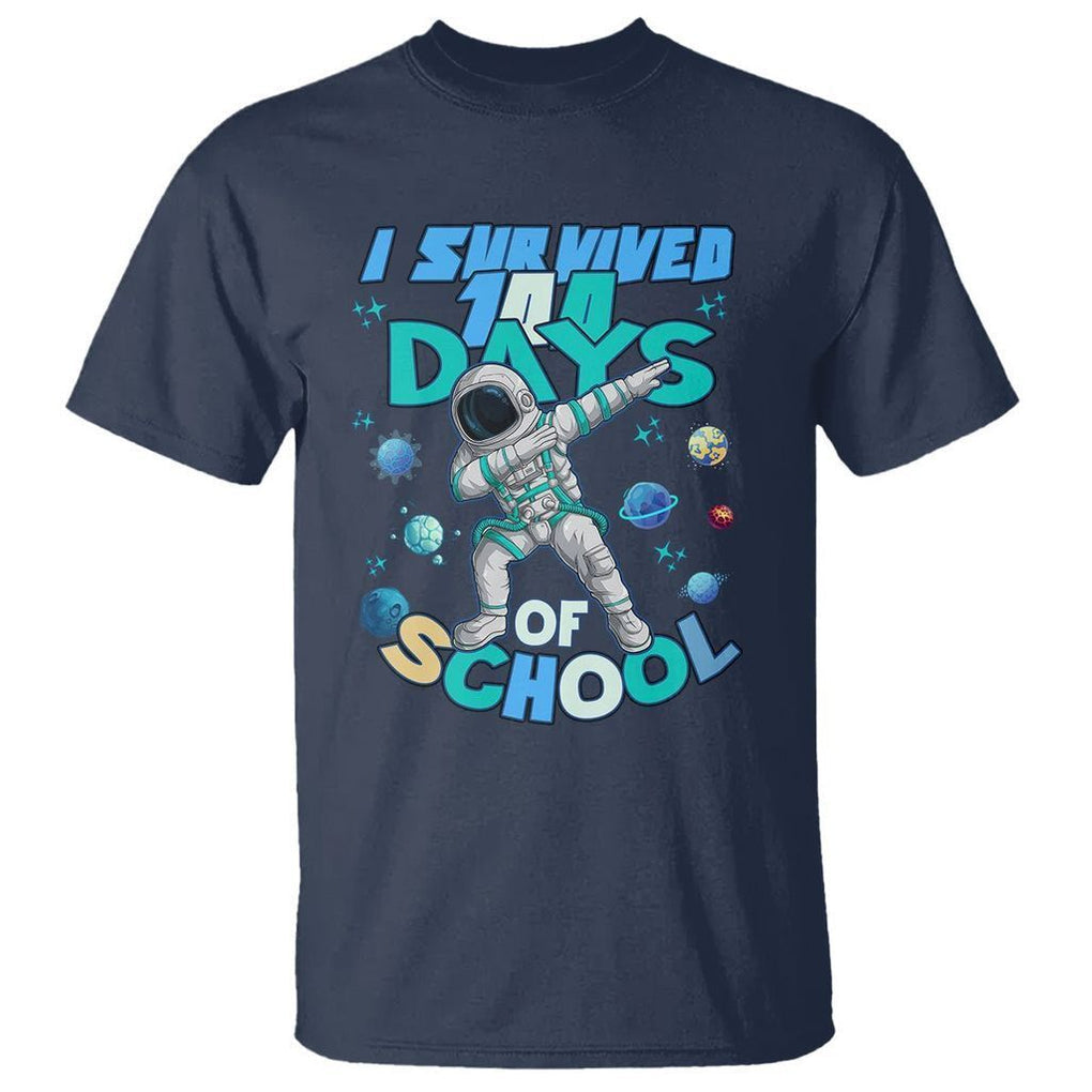 100 Days of School Astronaut T Shirt Outer Space Dabbing I Survived - FUNOLO