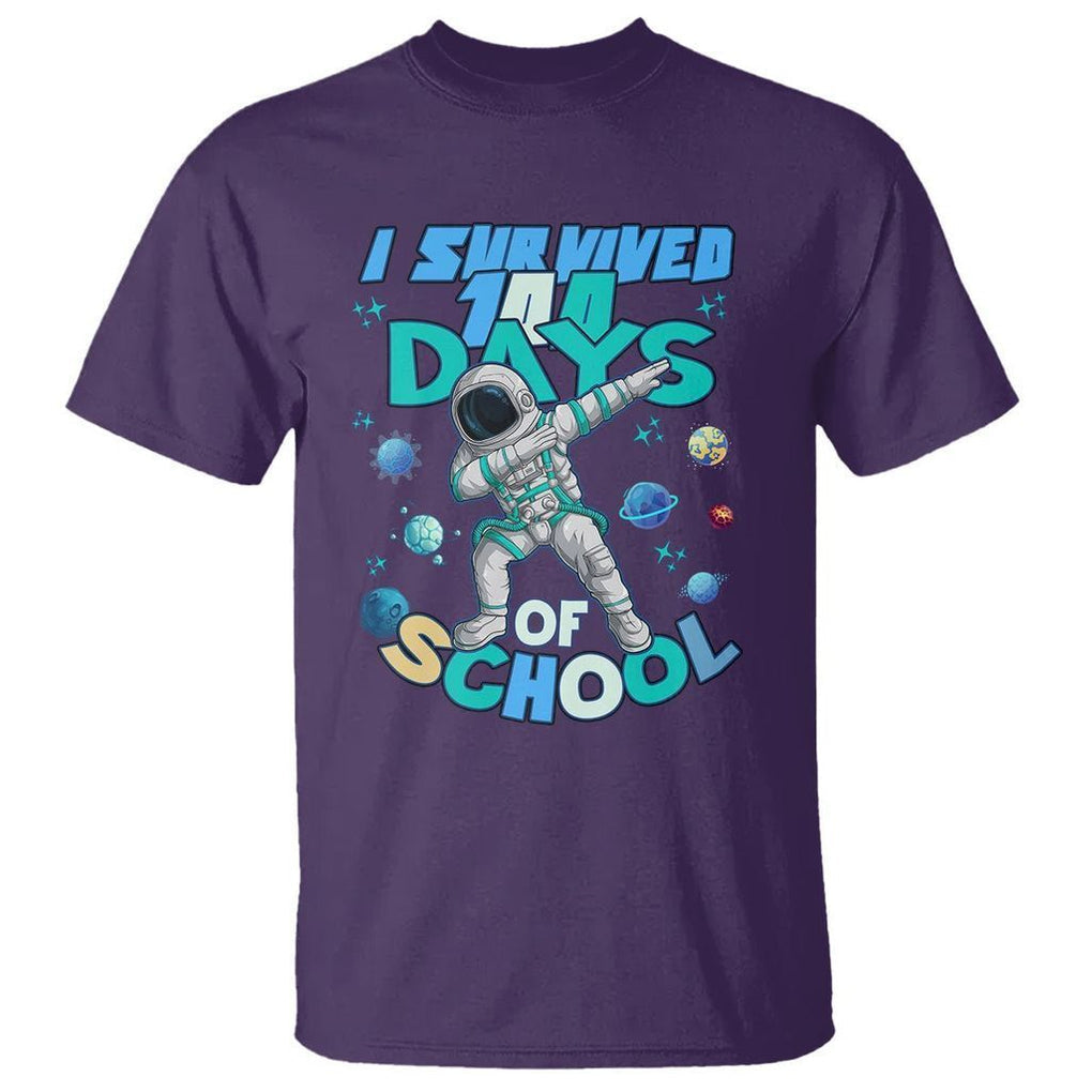 100 Days of School Astronaut T Shirt Outer Space Dabbing I Survived - FUNOLO