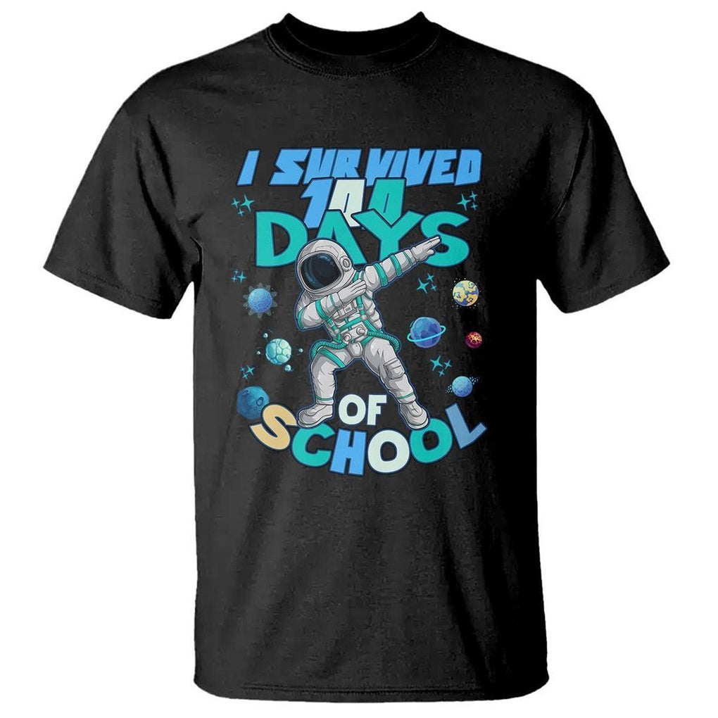 100 Days of School Astronaut T Shirt Outer Space Dabbing I Survived - FUNOLO