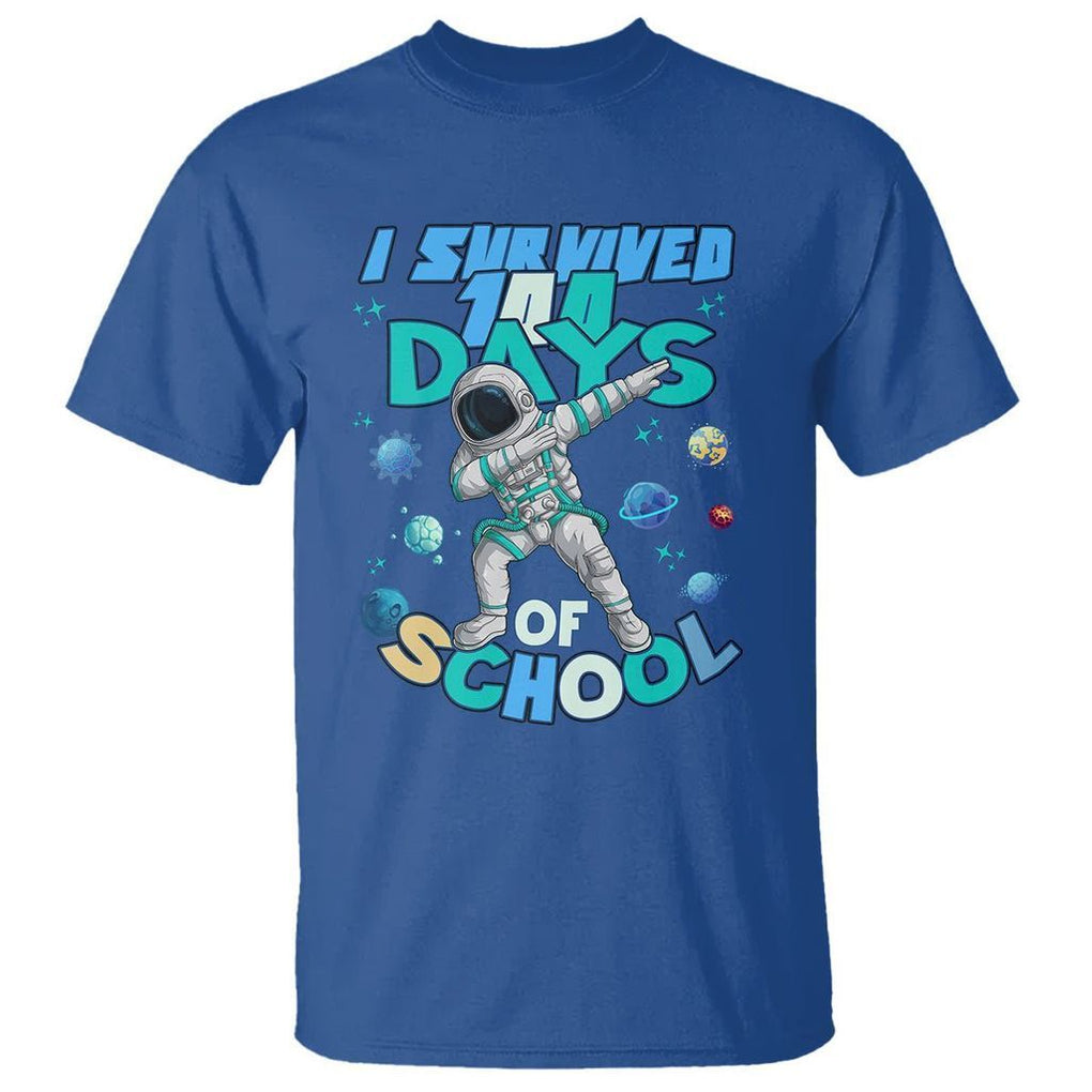 100 Days of School Astronaut T Shirt Outer Space Dabbing I Survived - FUNOLO