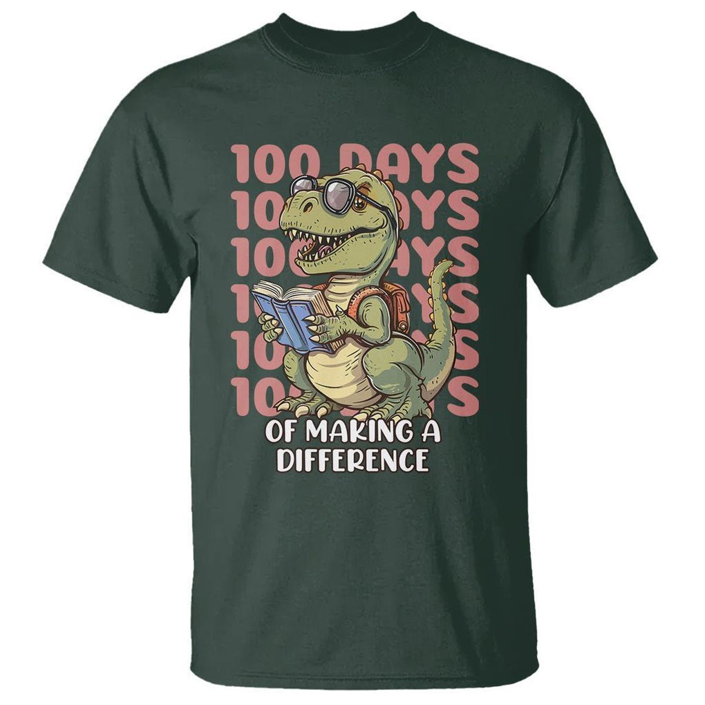 100 Days of School Dinosaur T Shirt Making A Difference - FUNOLO