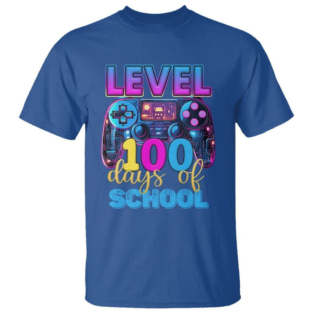 100 Days of School Gamer T Shirt Level 100 Unlocked Neon Game Controller - FUNOLO