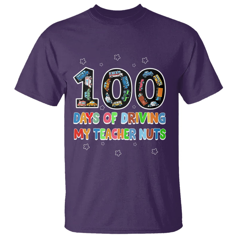 100th Day of School Boys T Shirt 100 Days of Driving My Teacher Nuts Cars Vehicles - FUNOLO