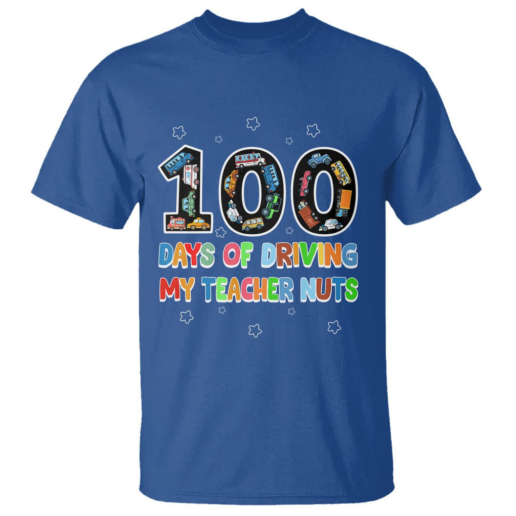 100th Day of School Boys T Shirt 100 Days of Driving My Teacher Nuts Cars Vehicles - FUNOLO