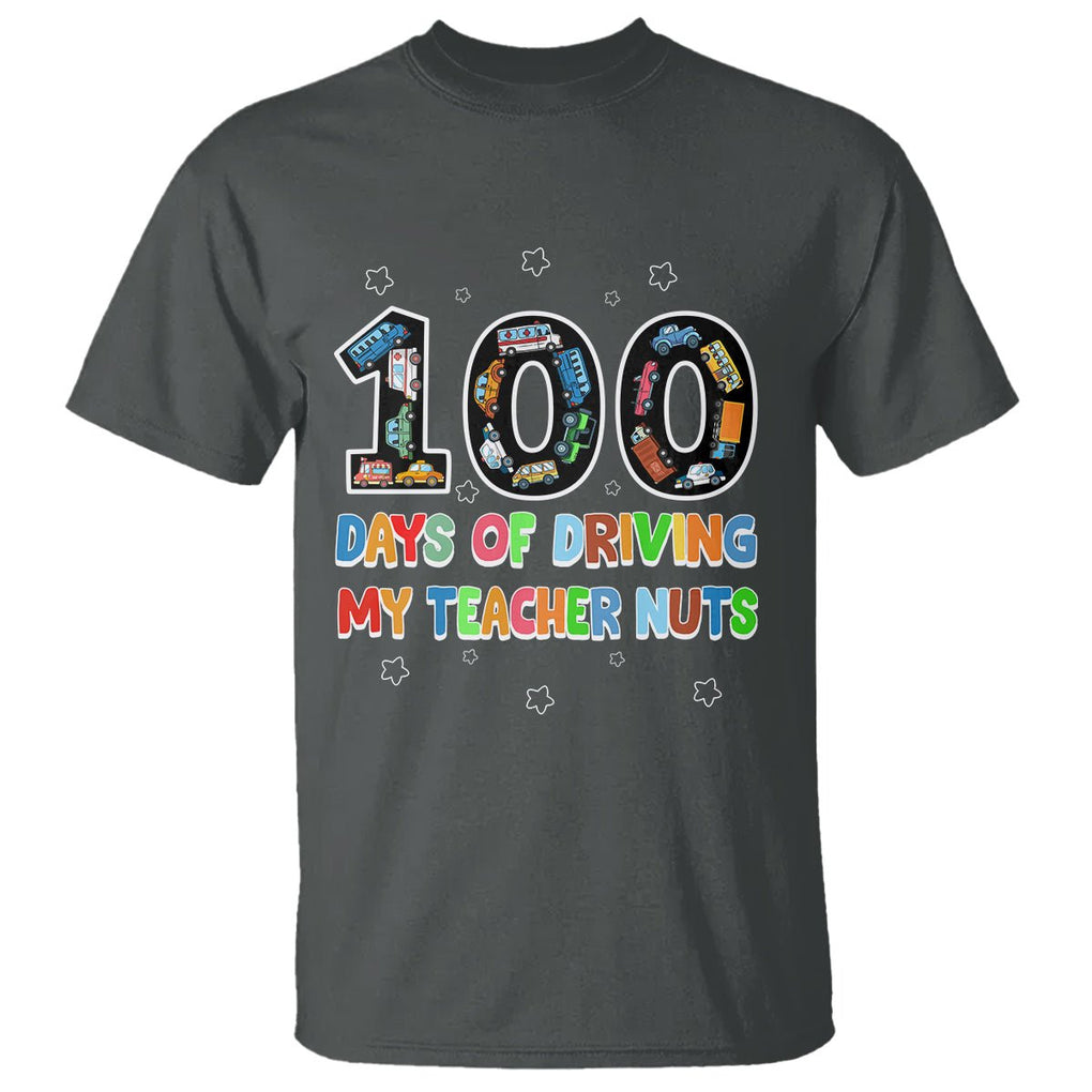 100th Day of School Boys T Shirt 100 Days of Driving My Teacher Nuts Cars Vehicles - FUNOLO