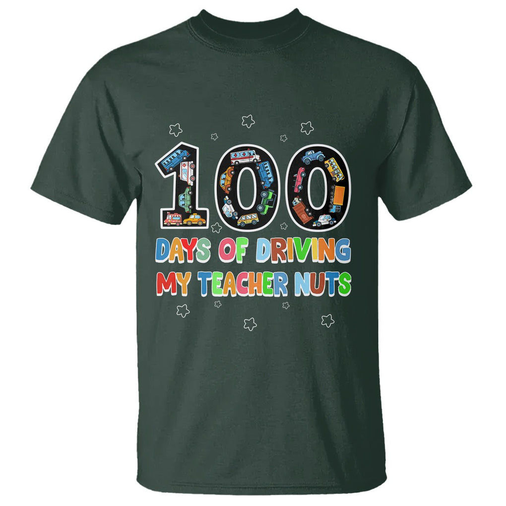 100th Day of School Boys T Shirt 100 Days of Driving My Teacher Nuts Cars Vehicles - FUNOLO