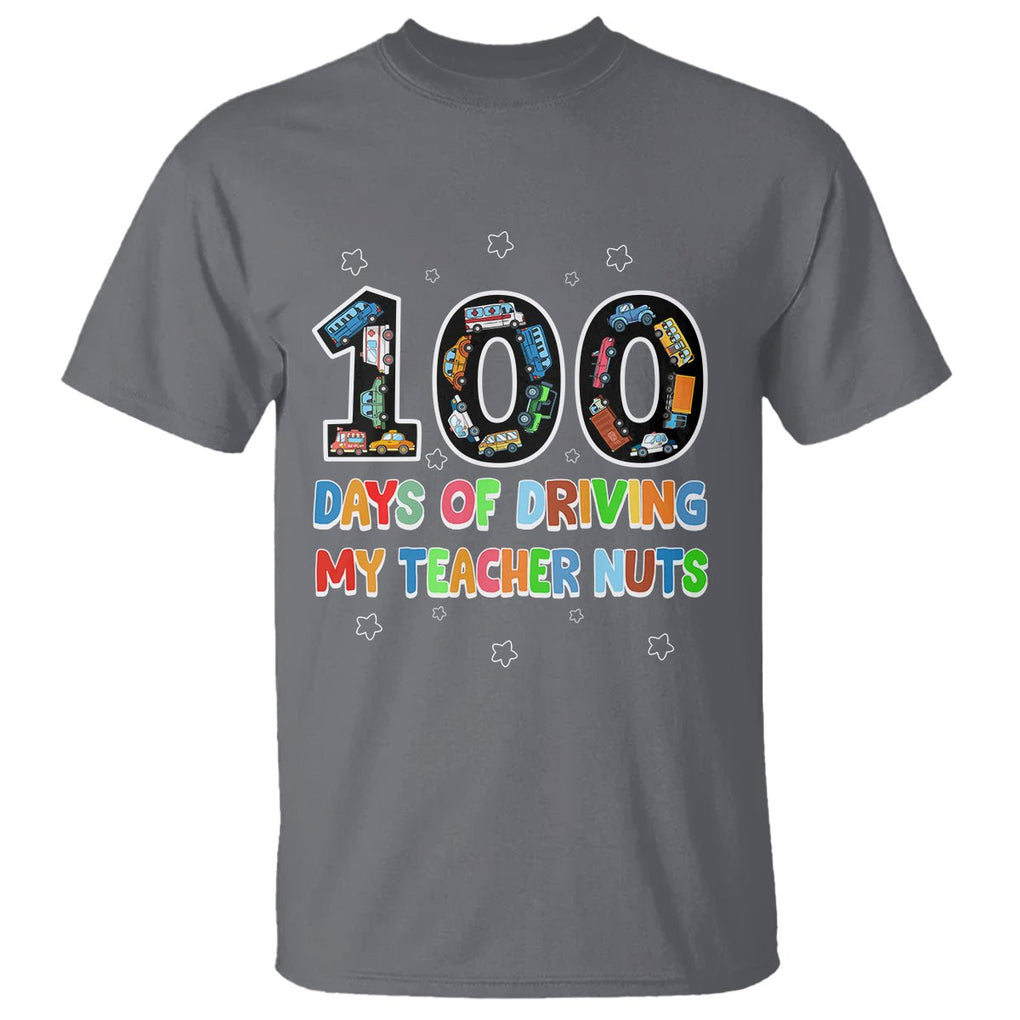 100th Day of School Boys T Shirt 100 Days of Driving My Teacher Nuts Cars Vehicles - FUNOLO