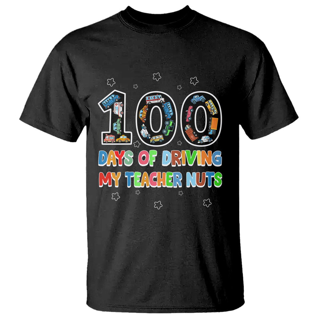 100th Day of School Boys T Shirt 100 Days of Driving My Teacher Nuts Cars Vehicles - FUNOLO