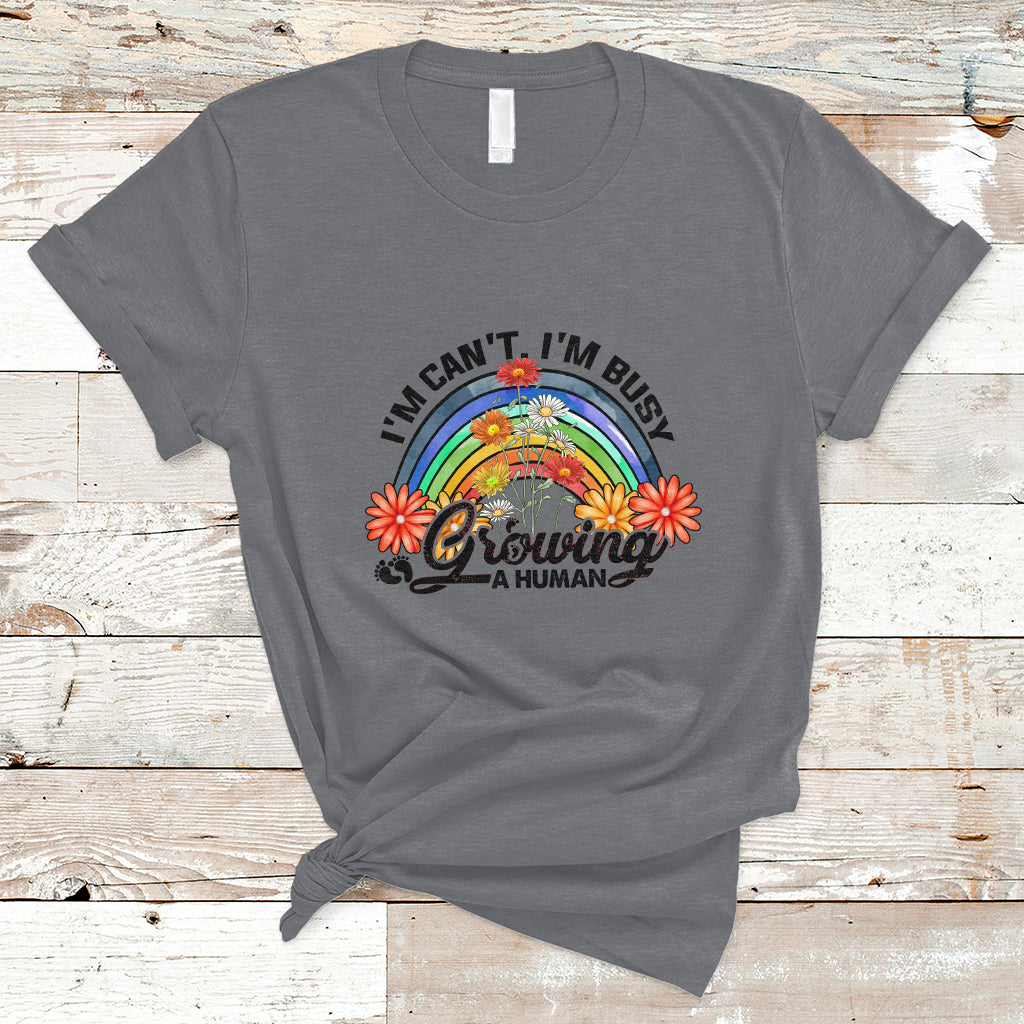i-cant-im-busy-growing-a-human-pregnant-mom-first-mothers-day-retro-rainbow-t-shirt-ts02