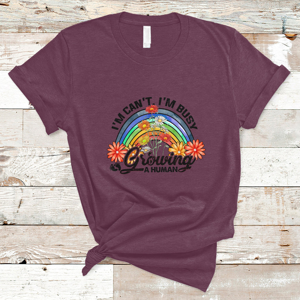 i-cant-im-busy-growing-a-human-pregnant-mom-first-mothers-day-retro-rainbow-t-shirt-ts02