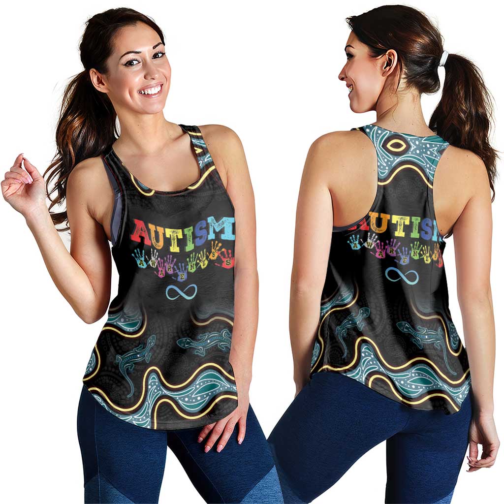 Australia Autism Support Aboriginal Lizard Women Racerback Tank