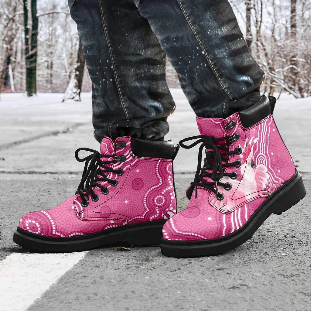Australia Breast Cancer Support All Season Boots Pink Cockatoo Ribbon Aboriginal Art