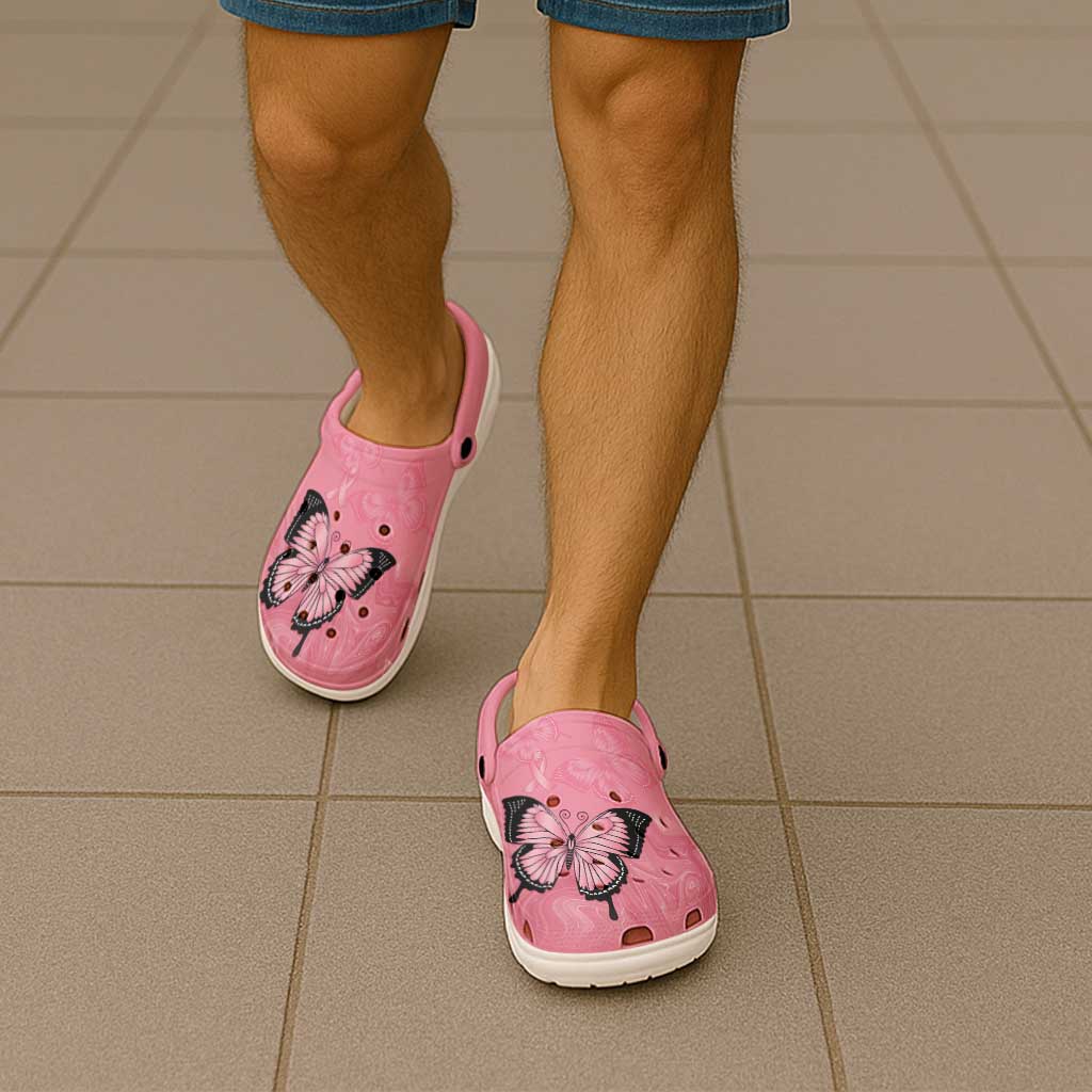 Australia Breast Cancer Support Clogs Shoes Pink Ribbon Butterfly Opal Pattern