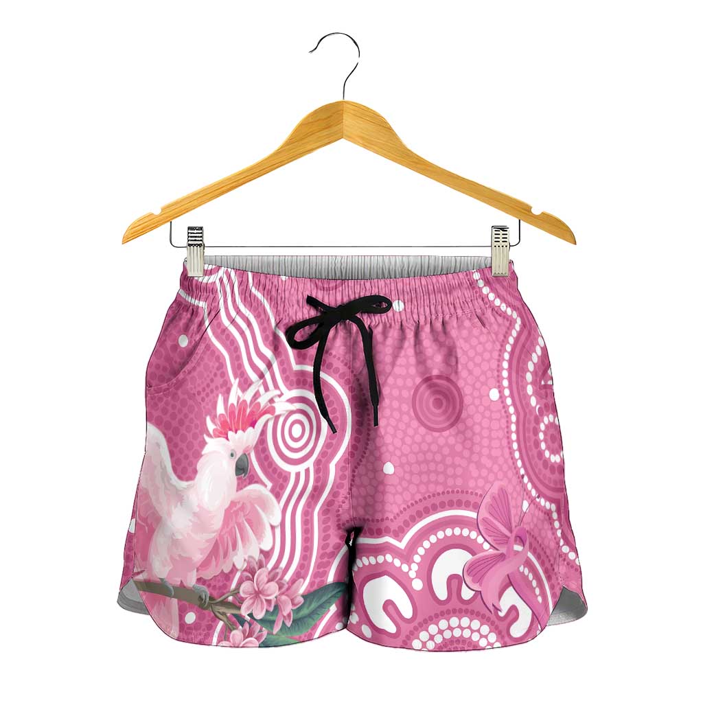 Australia Breast Cancer Support Shorts for Women Pink Cockatoo Ribbon Aboriginal Art