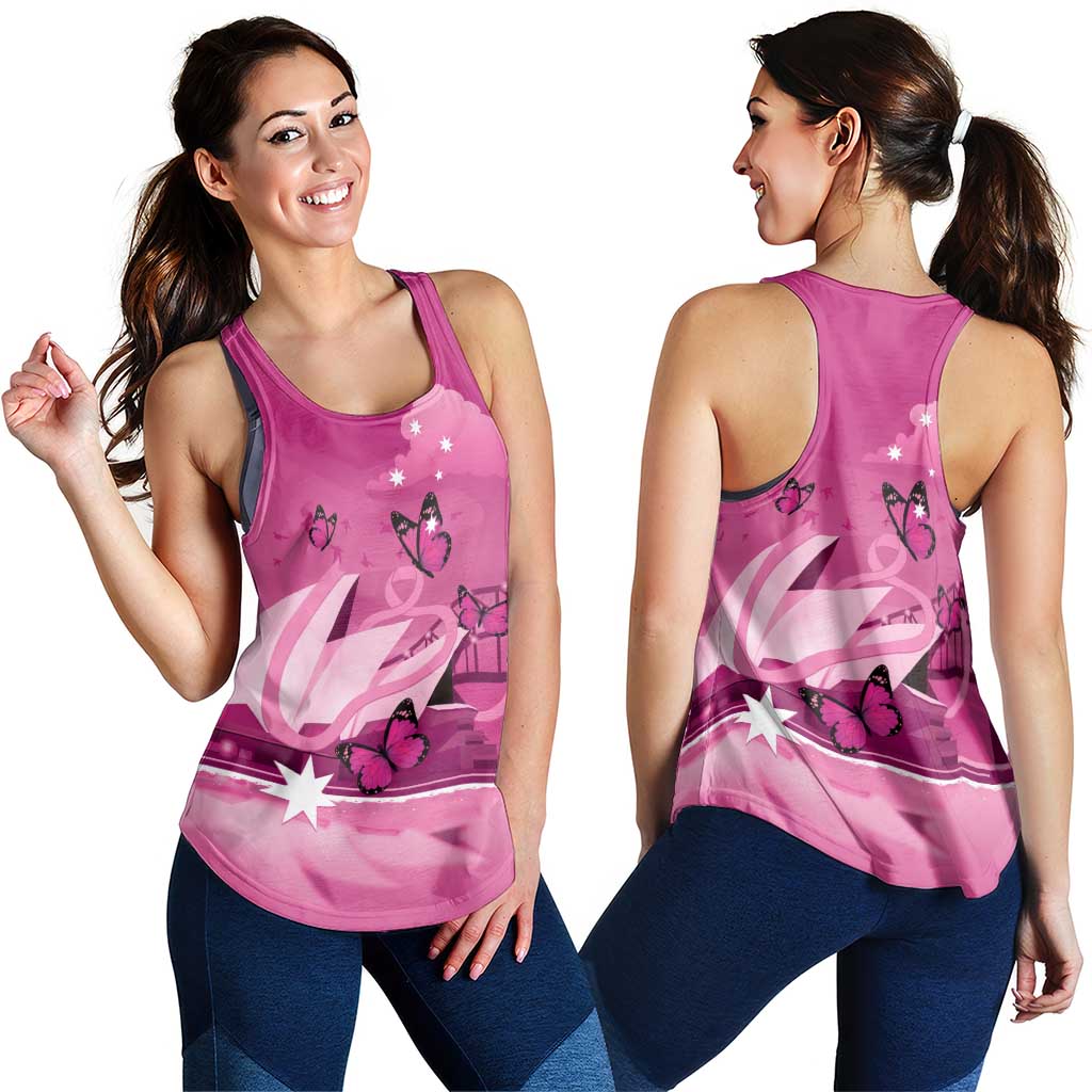 Australia Breast Cancer Support Women Racerback Tank Sydney Opera House Butterfly Pink Ribbon