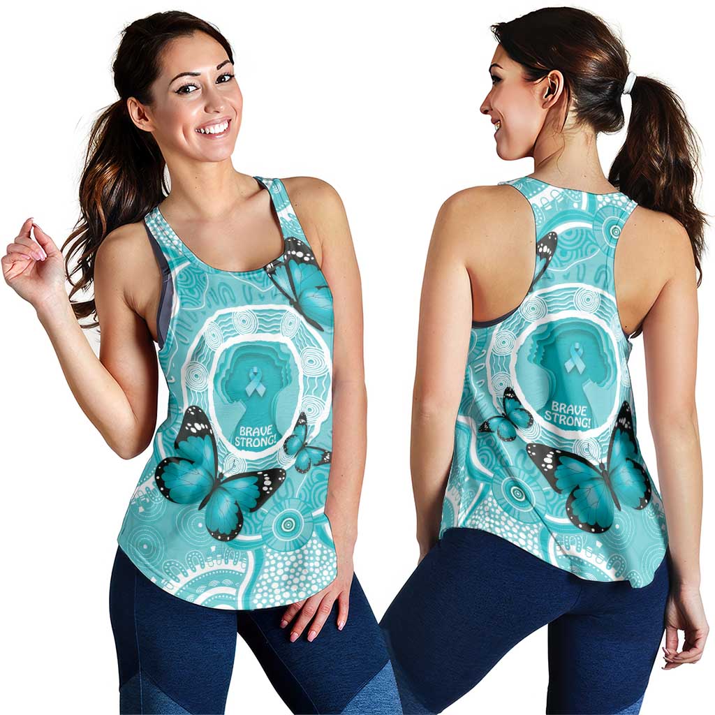 Australia Cervical Cancer Support Women Racerback Tank Brave Strong Butterfly Aboriginal Art