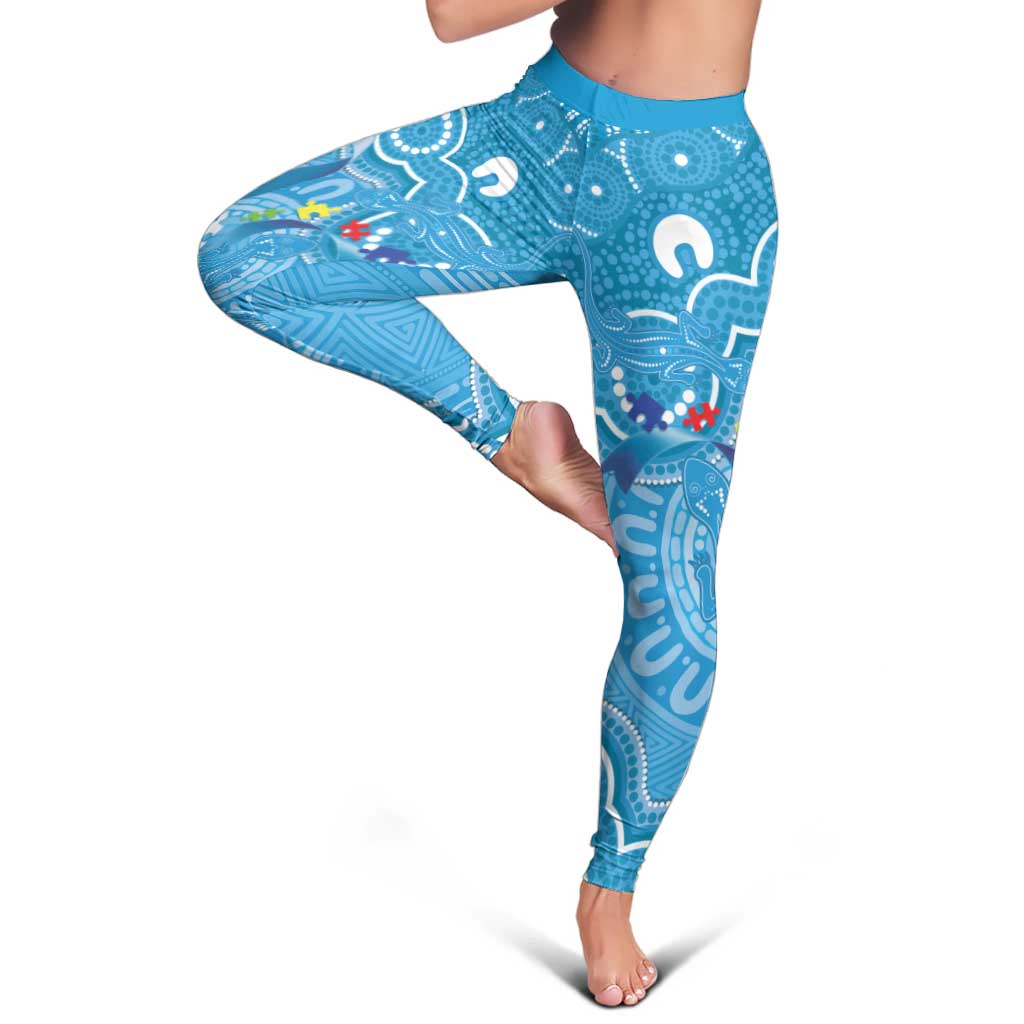 Australia Indigenous Leggings Blue Ribbon Lizards Autism Support