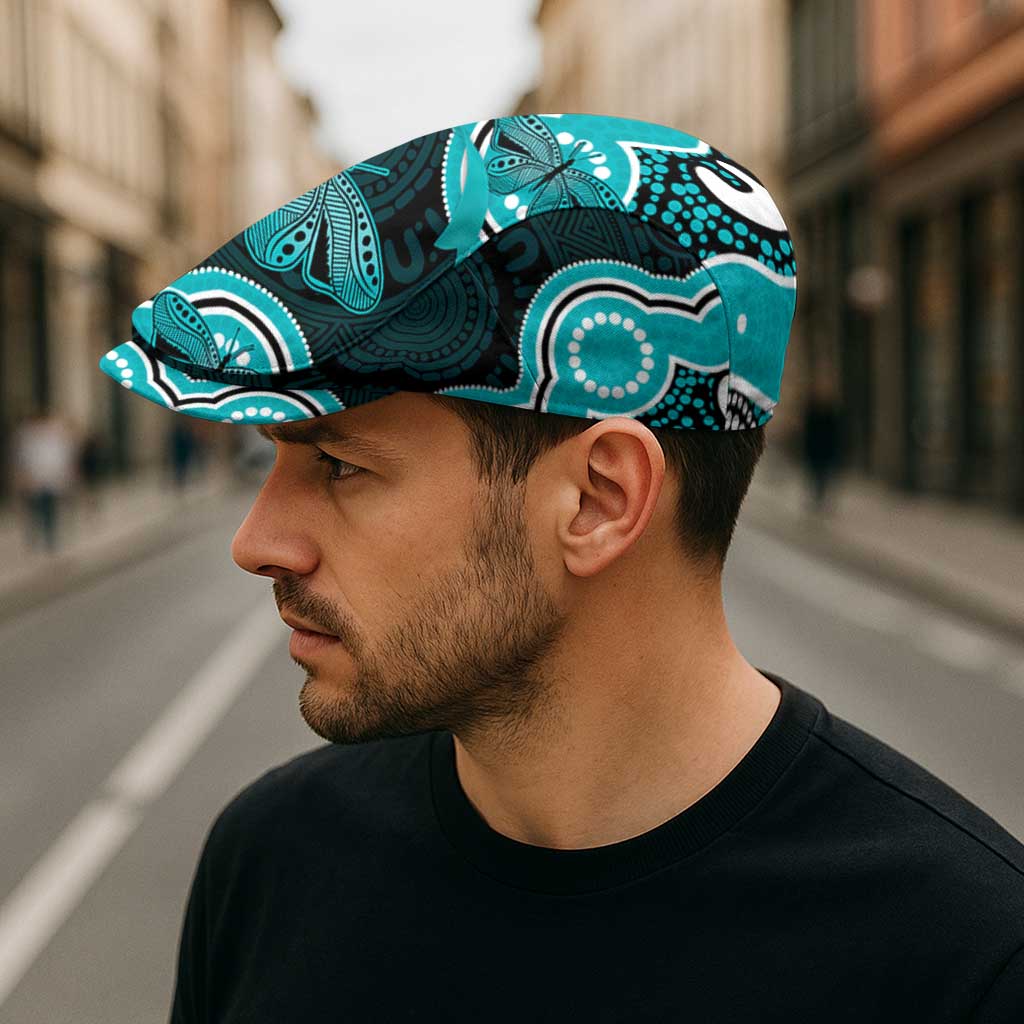 Cyan Ribbon PTSD Support Jeff Hat Aboriginal Art