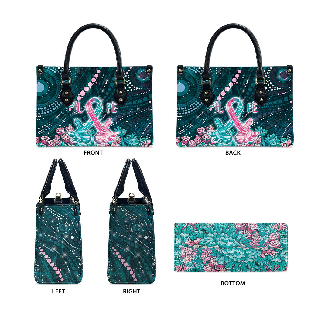 Hereditary Cancer Support Leather Bag Hope Ribbon With Aussie Teal Duncan Coral
