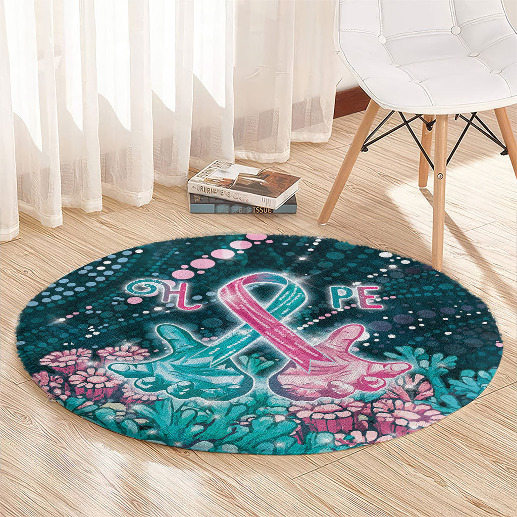 Hereditary Cancer Support Round Carpet Hope Ribbon With Aussie Teal Duncan Coral