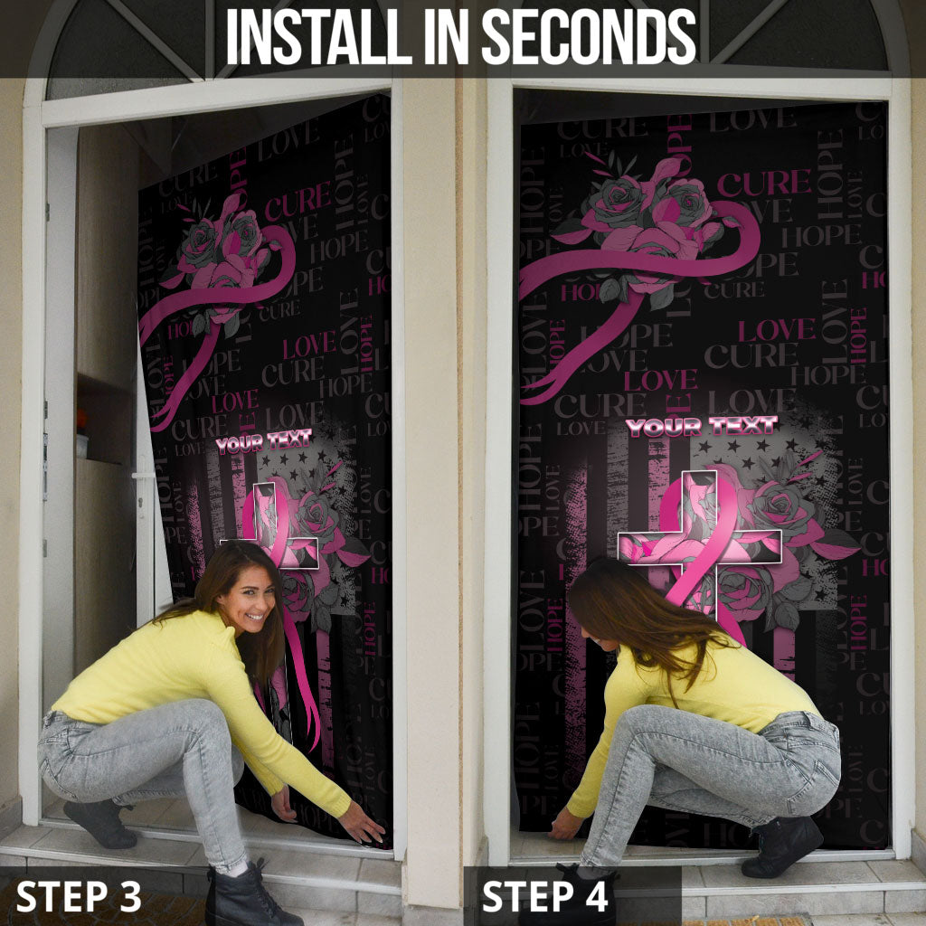 Personalized American Breast Cancer Support Door Cover Hope And Cure Cross