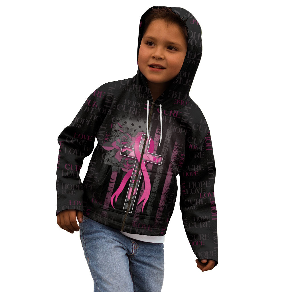 Personalized American Breast Cancer Support Kid Hoodie Hope And Cure Cross