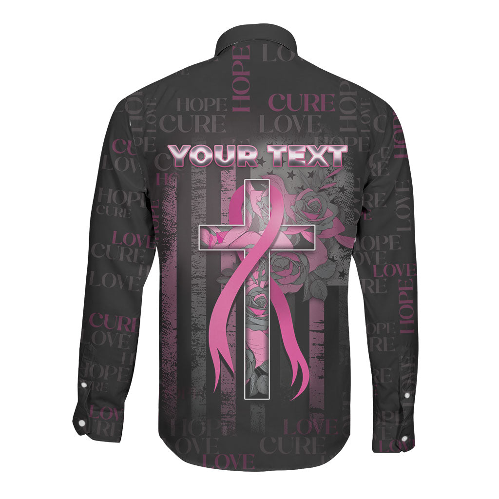 Personalized American Breast Cancer Support Long Sleeve Button Shirt Hope And Cure Cross