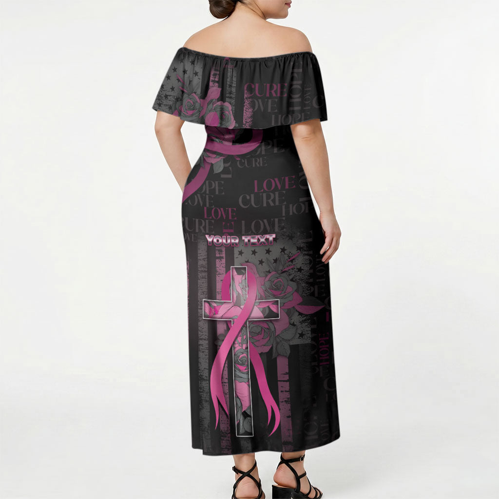 Personalized American Breast Cancer Support Off Shoulder Maxi Dress Hope And Cure Cross