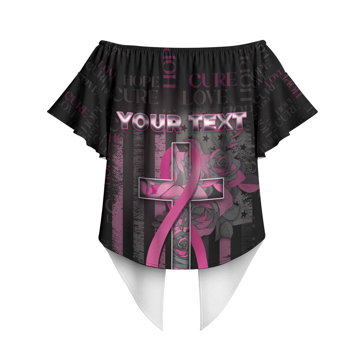 Personalized American Breast Cancer Support Off Shoulder Wrap Waist Top Hope And Cure Cross