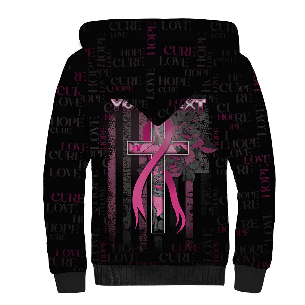 Personalized American Breast Cancer Support Sherpa Hoodie Hope And Cure Cross