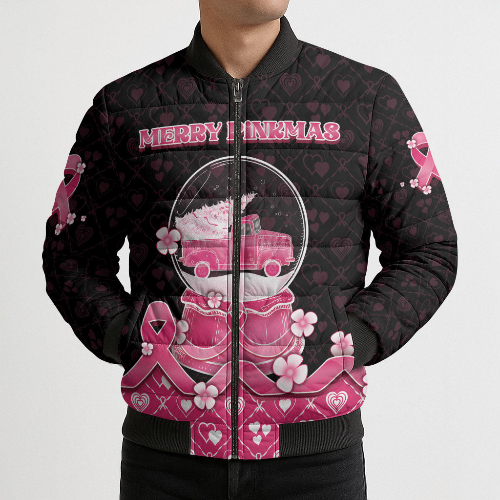 Breast Cancer Christmas Support Bomber Puffer Jacket Merry Pinkmas