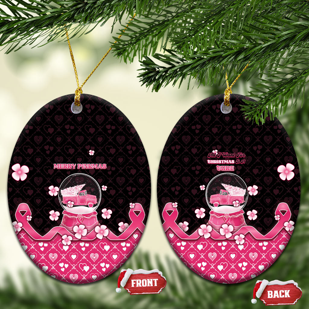 Breast Cancer Christmas Support Ceramic Ornament Merry Pinkmas