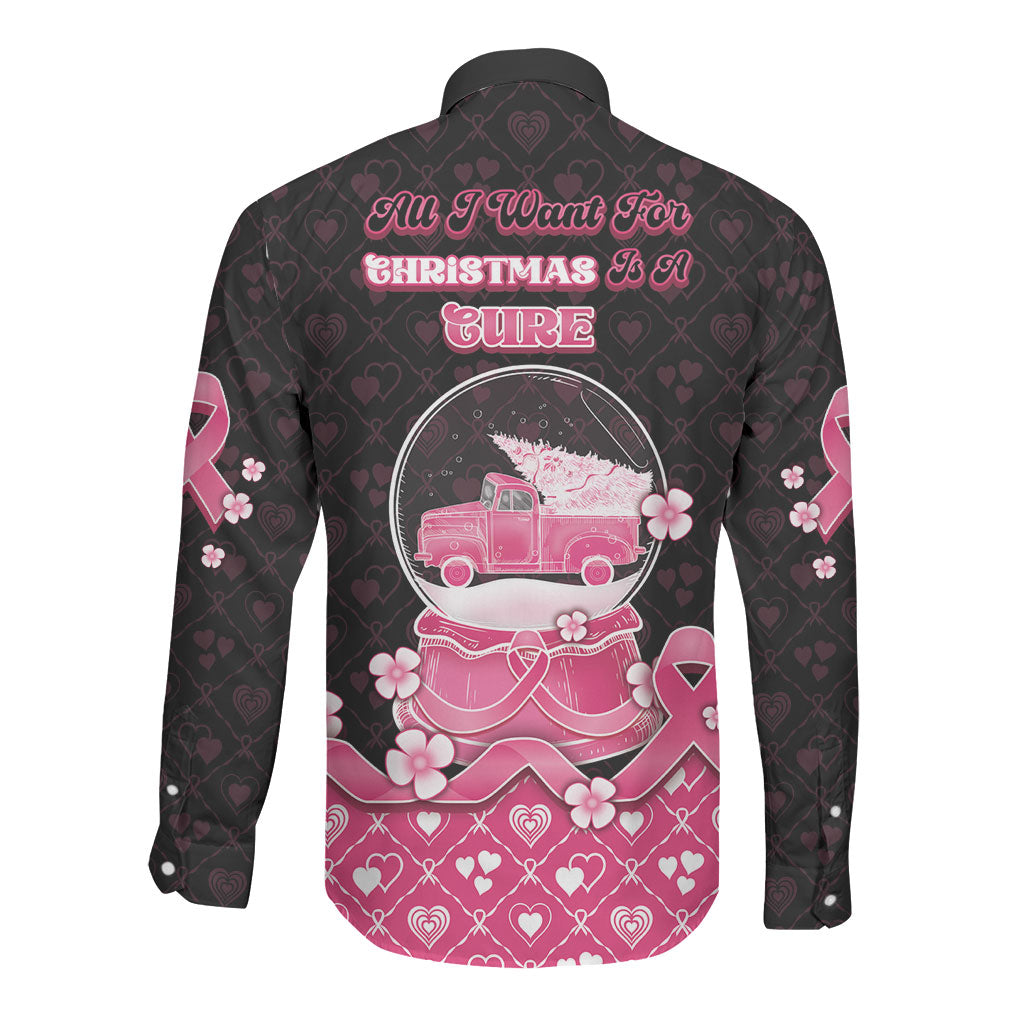 Breast Cancer Christmas Support Long Sleeve Button Shirt Merry Pinkmas