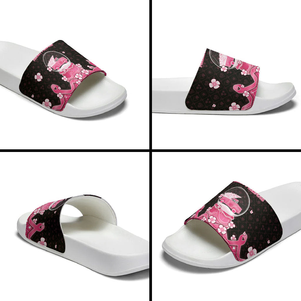 Breast Cancer Christmas Support Slide Sandals Merry Pinkmas