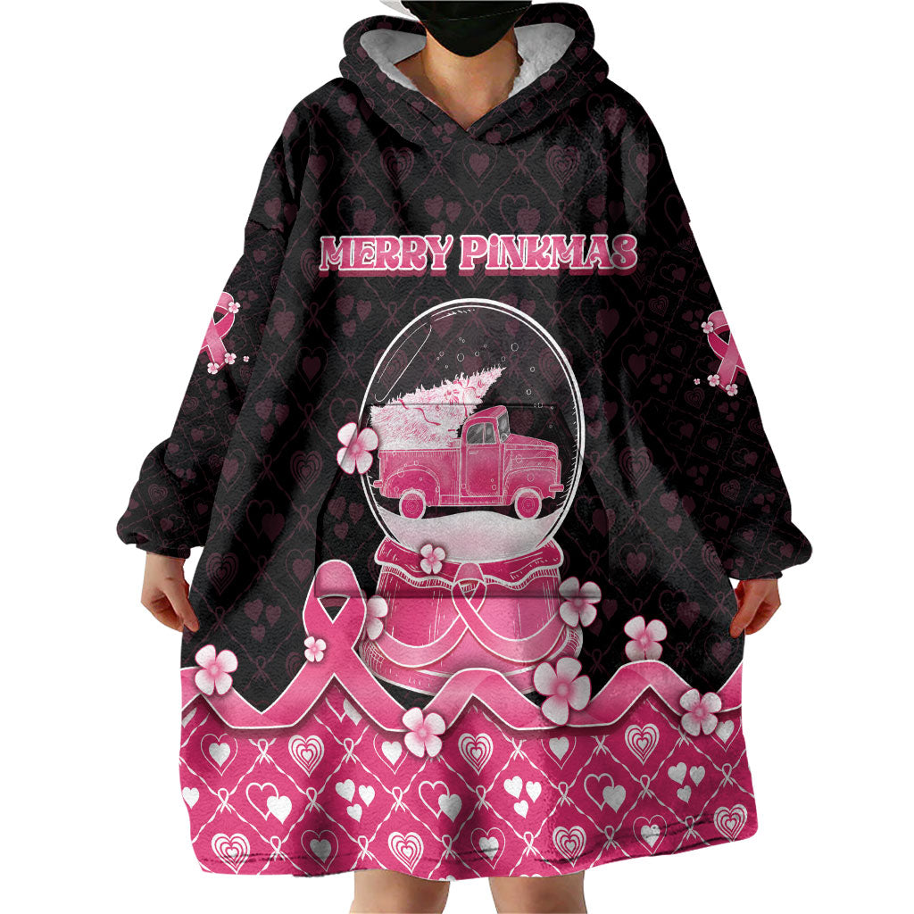 Breast Cancer Christmas Support Wearable Blanket Hoodie Merry Pinkmas
