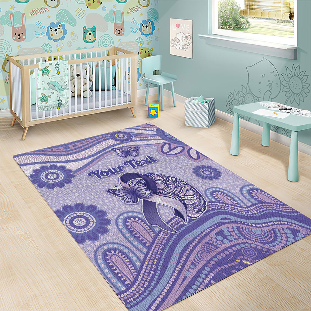 Personalised Epilepsy Support Area Rug Purple Ribbon Butterfly And Brain Aboriginal Art