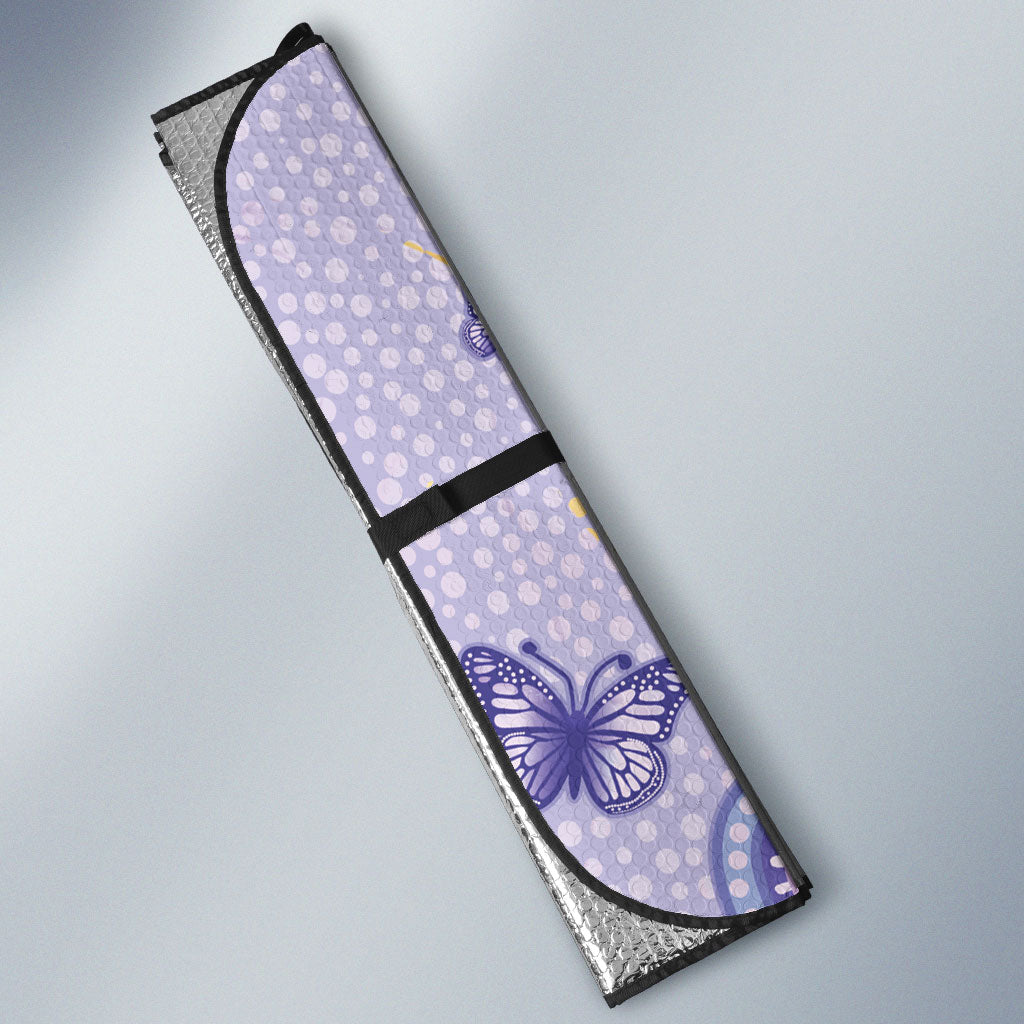 Personalised Epilepsy Support Auto Sun Shade Purple Ribbon Butterfly And Brain Aboriginal Art