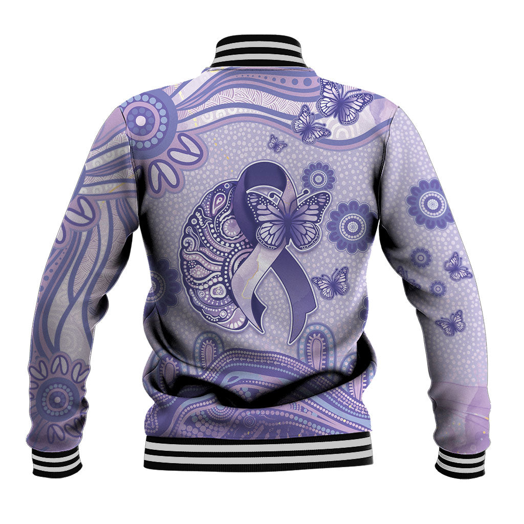 Personalised Epilepsy Support Baseball Jacket Purple Ribbon Butterfly And Brain Aboriginal Art