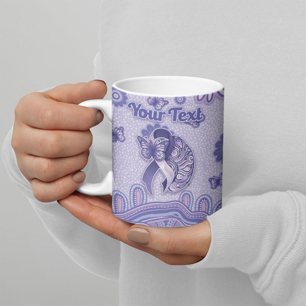 Personalised Epilepsy Support Ceramic Mug Purple Ribbon Butterfly And Brain Aboriginal Art