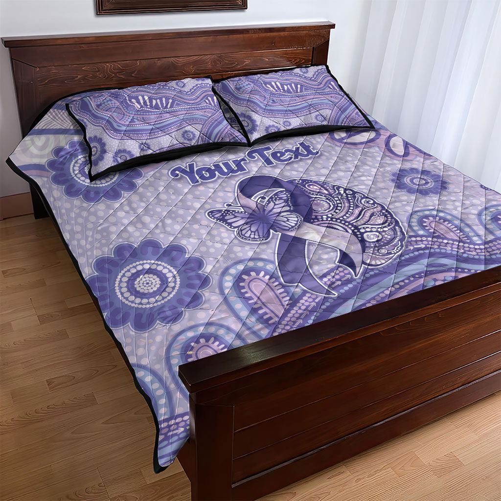 Personalised Epilepsy Support Quilt Bed Set Purple Ribbon Butterfly And Brain Aboriginal Art