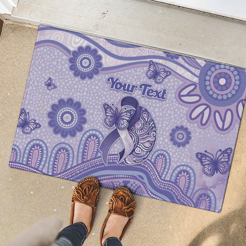 Personalised Epilepsy Support Rubber Doormat Purple Ribbon Butterfly And Brain Aboriginal Art