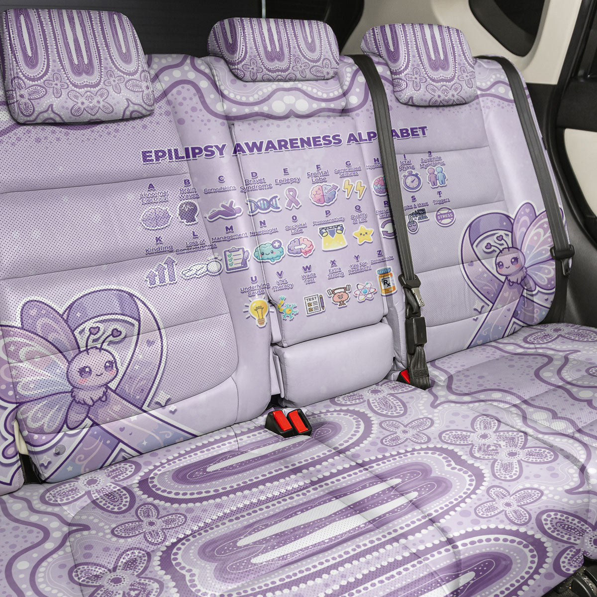 Epilepsy Support Back Car Seat Cover Purple Ribbon Butterfly Cute Style