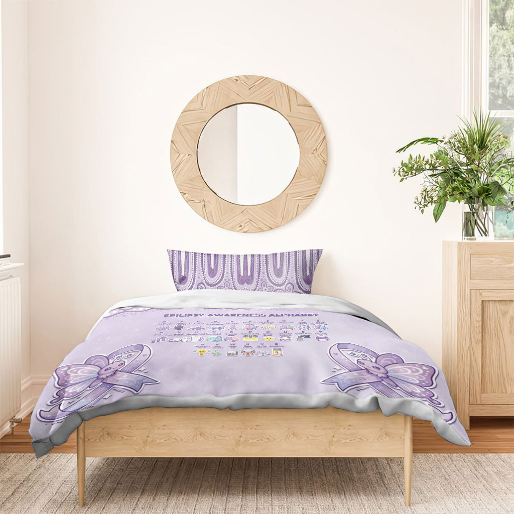 Epilepsy Support Bedding Set Purple Ribbon Butterfly Cute Style