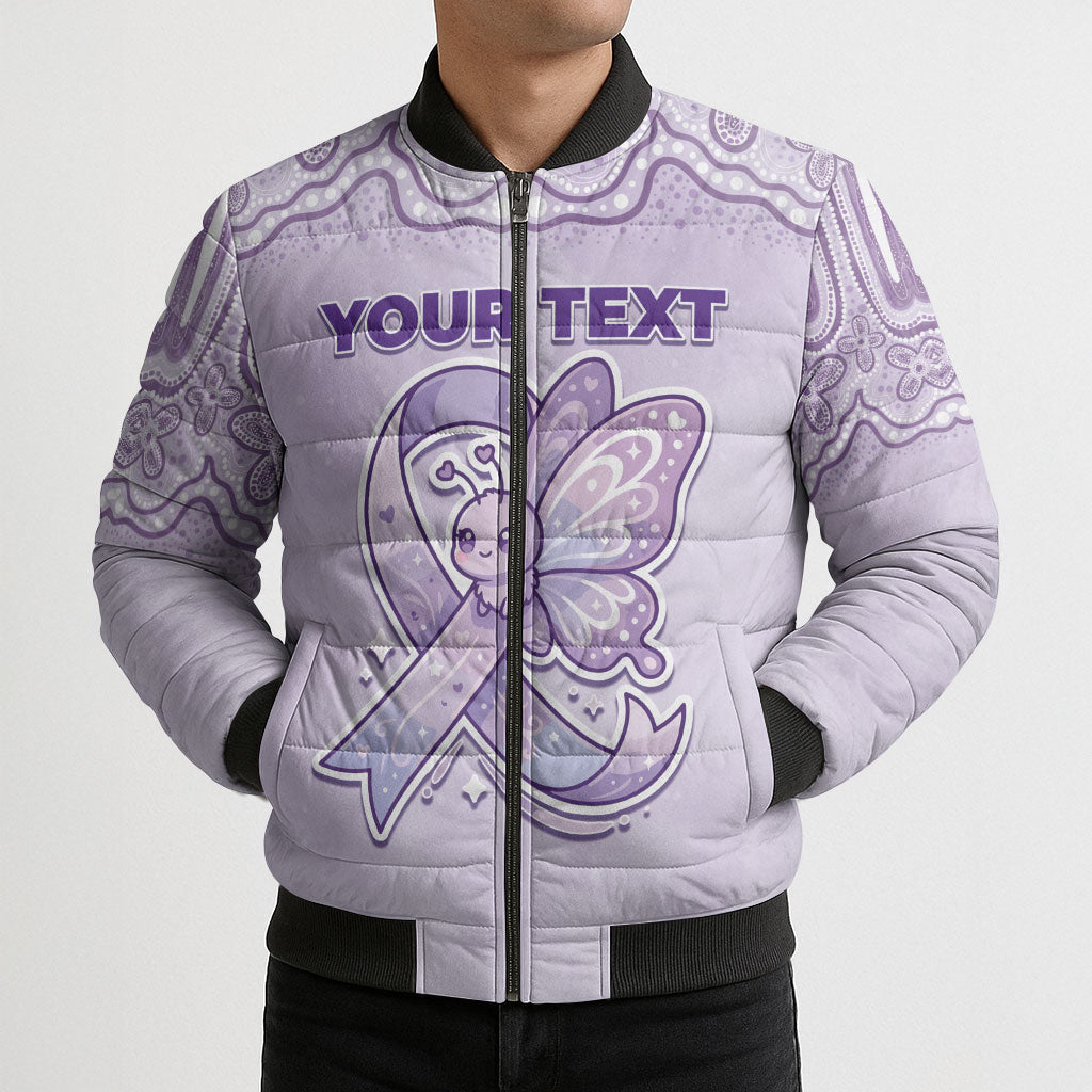 Personalised Epilepsy Support Bomber Puffer Jacket Purple Ribbon Butterfly Cute Style