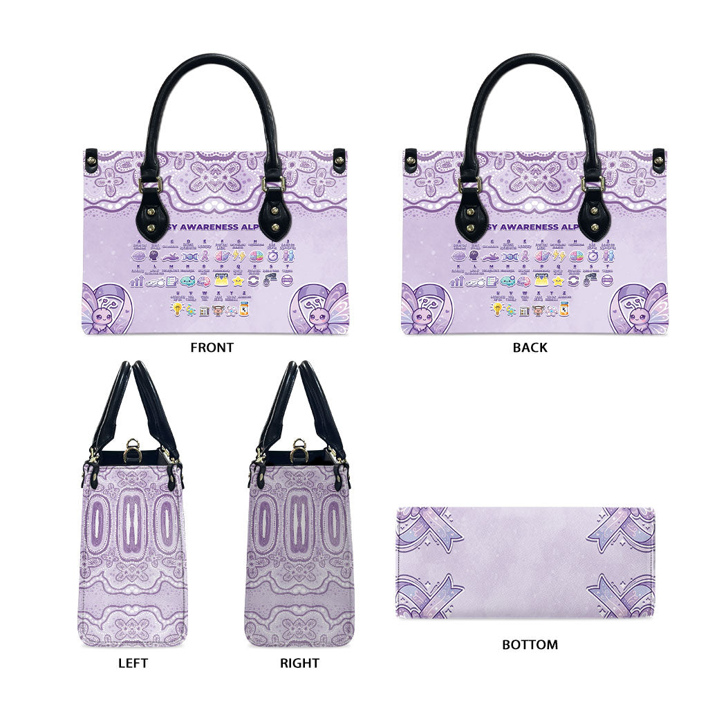 Epilepsy Support Leather Bag Purple Ribbon Butterfly Cute Style