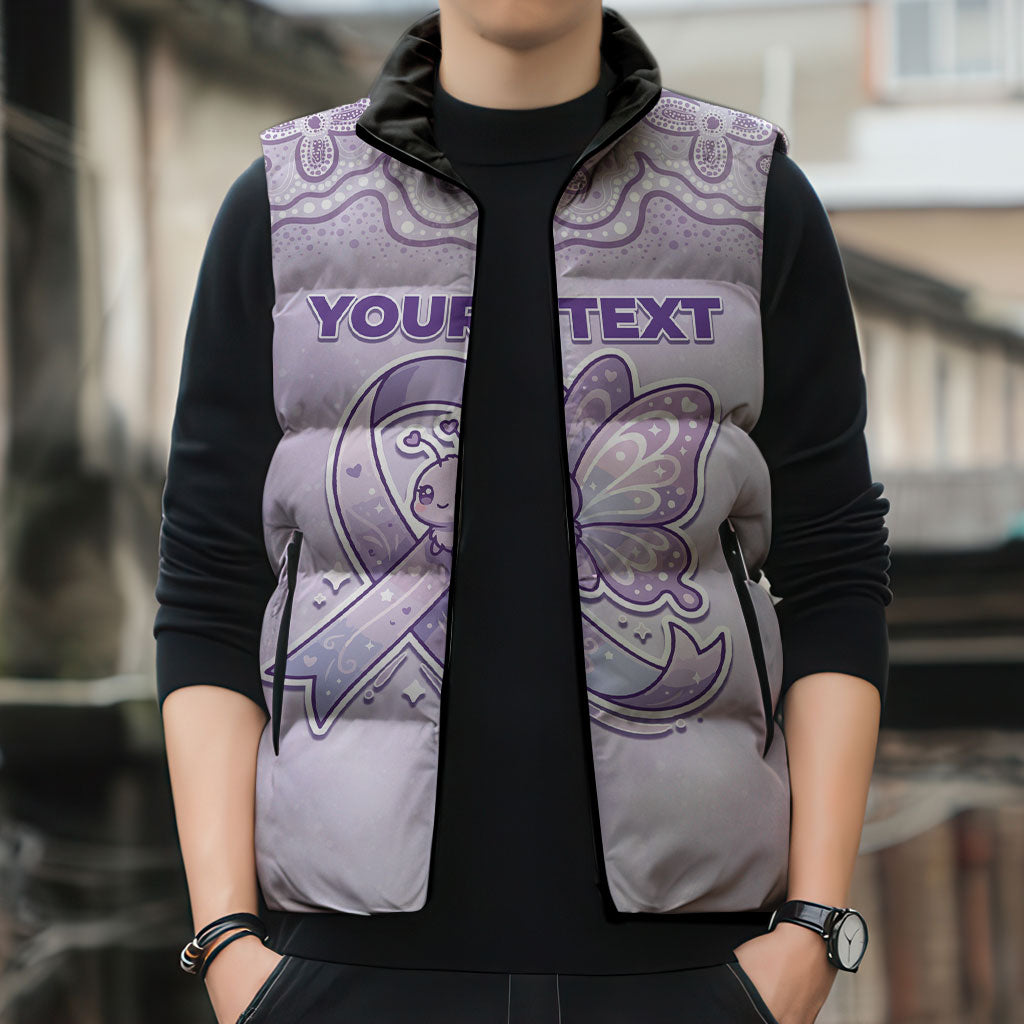 Personalised Epilepsy Support Sleeveless Puffer Jacket Purple Ribbon Butterfly Cute Style